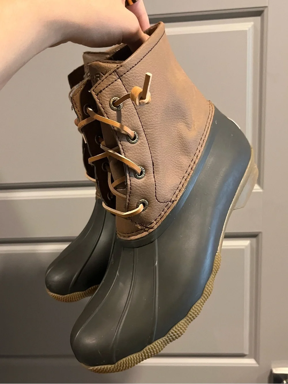 Sperry Brown Leather and Black Rubber Duck Boots